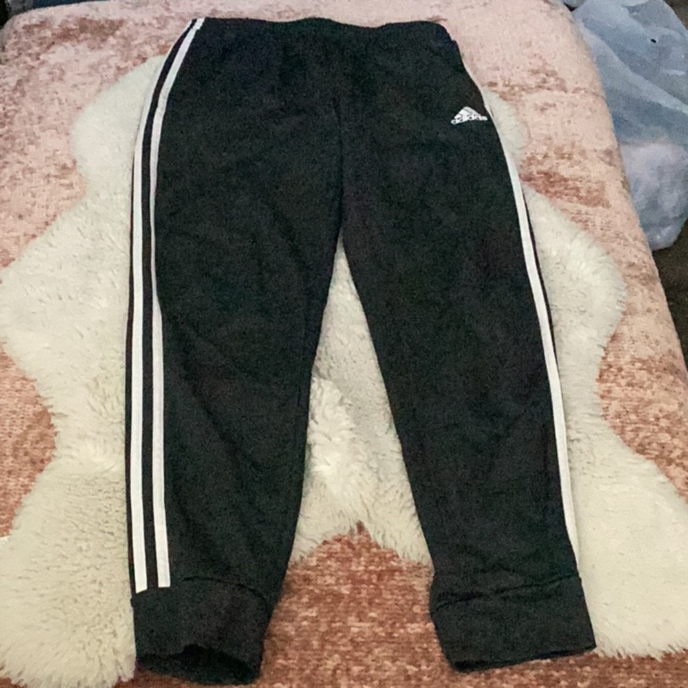Adidas White and Gray Joggers with Signature Stripes